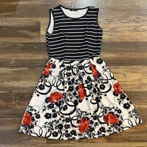 Black and white dress with red flowers
